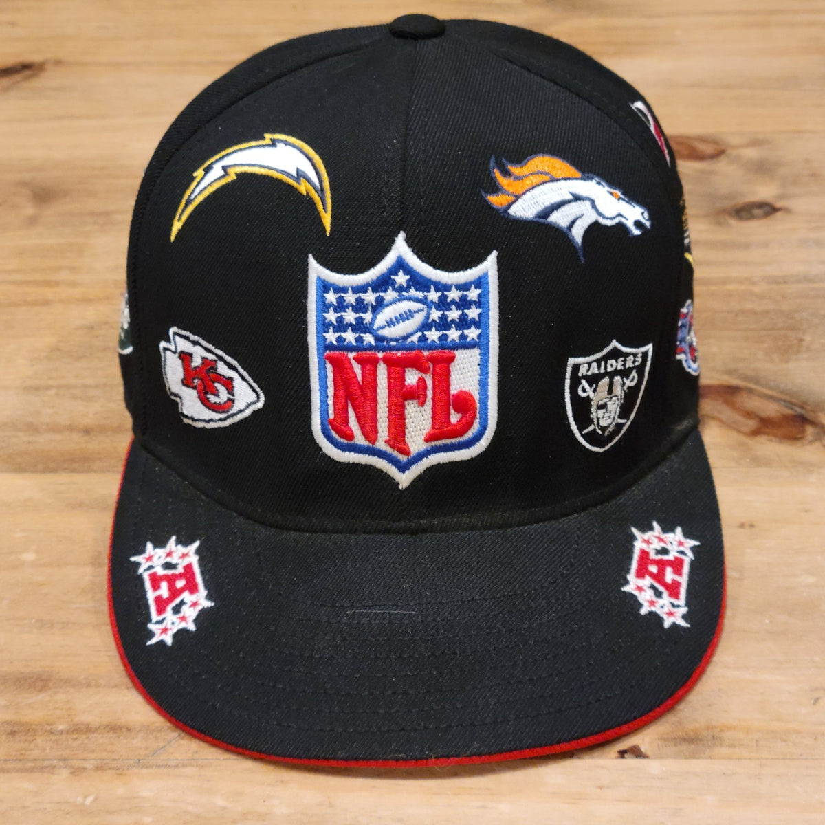 Vintage NFL Teams AOP Allover Reebok Hat Wool Black Shield Logos AFC 7 3/8 Fitte
