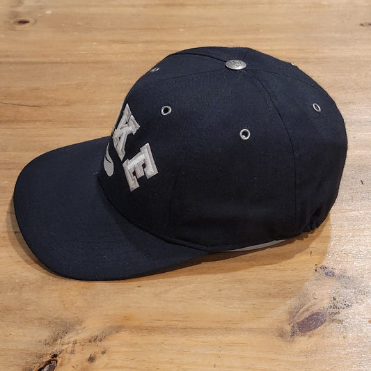 Vintage Nike Hat Swoosh Arch Spell Out Flex Sit Size S/M Black 90s Y2K Wool Blen