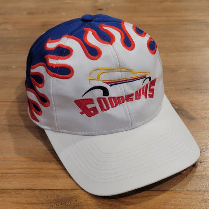 Good Guys Racing Hot Rod Car Flame Embroidered White Blue One Size