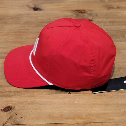 Adidas Golf Hat Cap Snapback Red White 3 Stripe Logo Rope Tour 5 Panel One Size