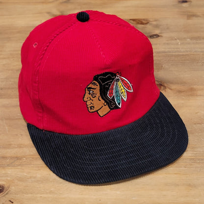 Chicago Blackhawks Corduroy Hat Snapback Red 80s 90s NHL Hockey