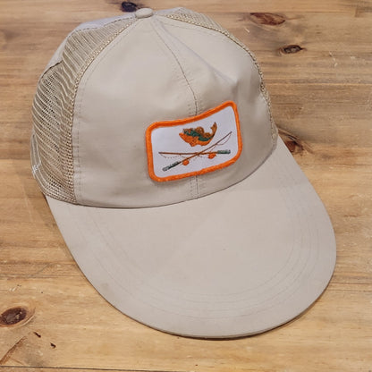 Vintage Fishing Hat Cap Snapback Fly Fishing Bass Long Wide Bill 80s 90s Patch