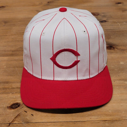 Vintage Cincinnati Reds Hat New Era Snapback White Red Pinstripe 90s Pro Model