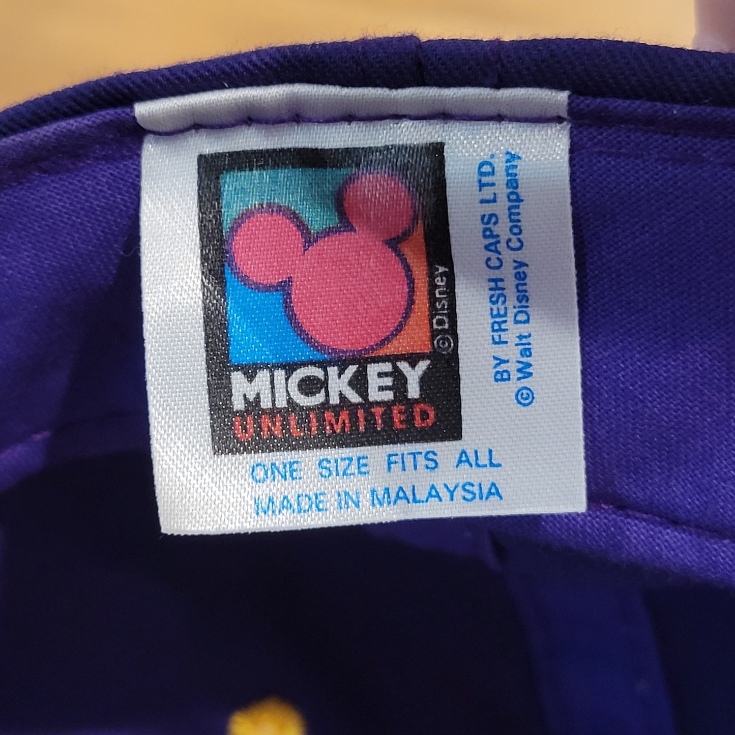 Vintage Mickey Mouse Hat Snapback Purple Yellow Disney Block Spell Out One Size