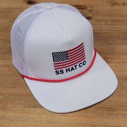 Southern String Hat Co Snapback White Flag USA Logo Rope Trucker One Size