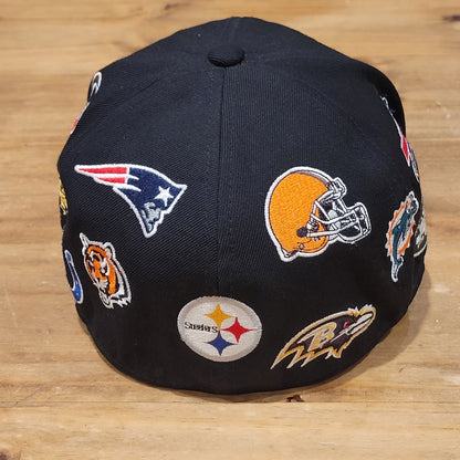 Vintage NFL Teams AOP Allover Reebok Hat Wool Black Shield Logos AFC 7 3/8 Fitte