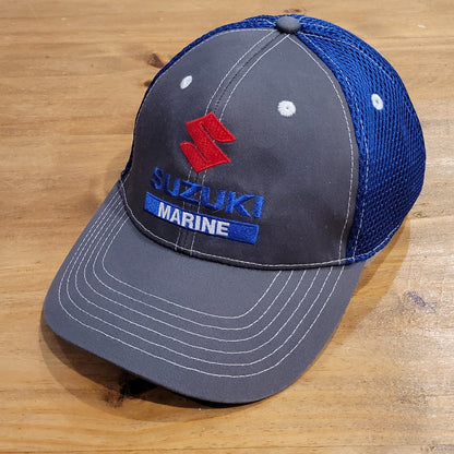 Suzuki Marine Hat Size M/L Flex Stretch Fitted Fish Boat Motor Fitted Gray Blue
