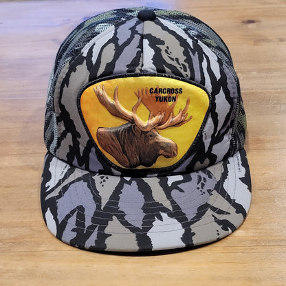 Vintage Carcross Yukon Moose Hunting Camo Camouflage Trucker Hat 80s Patch