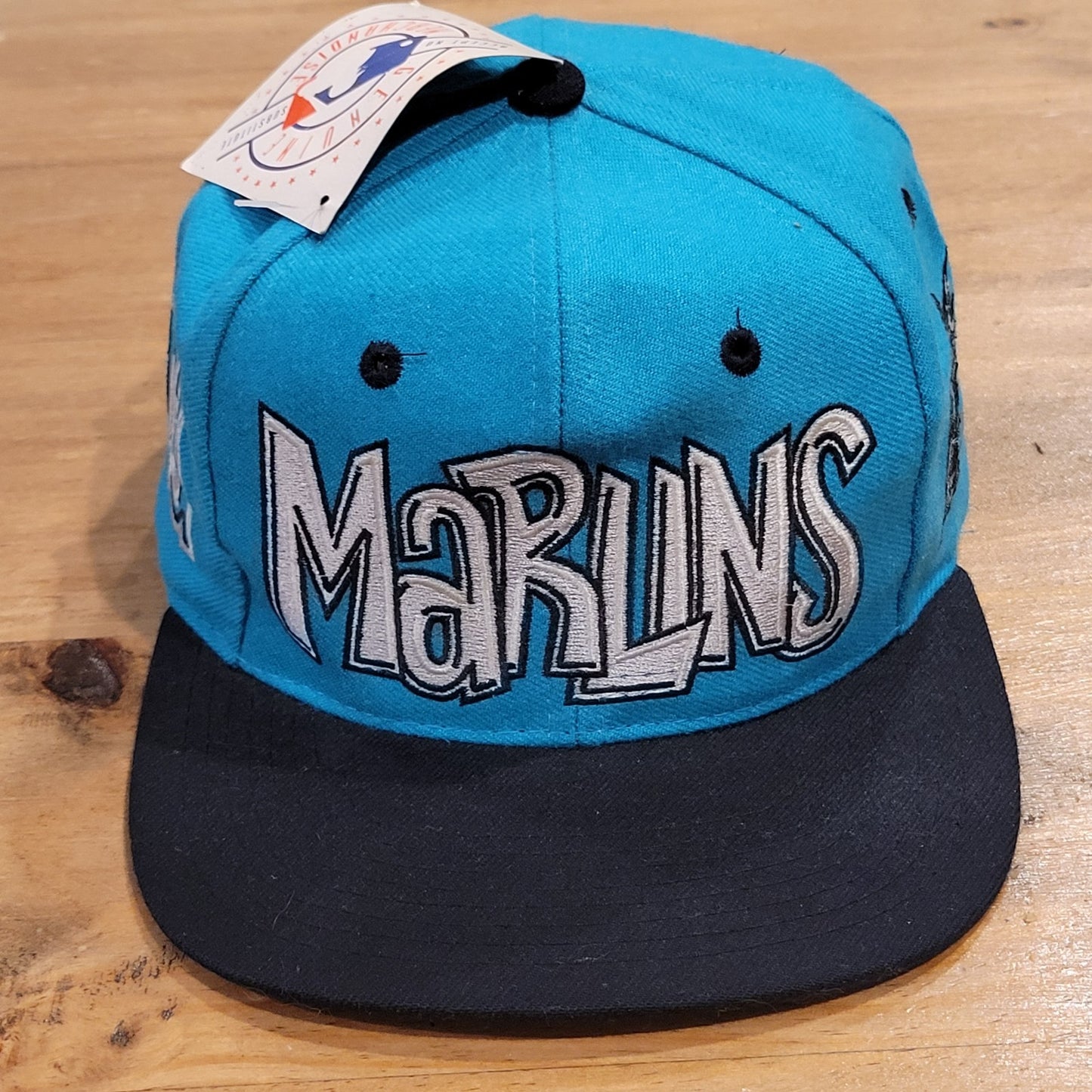 Vintage Florida Marlins Snapback Graffiti Drew Pearson Wool NOS 90s MLB Spell Ou