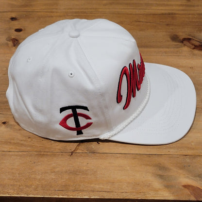 Minnesota Twins Hat Snapback White Rope 47 Brand Hitch MLB Script TC Logo