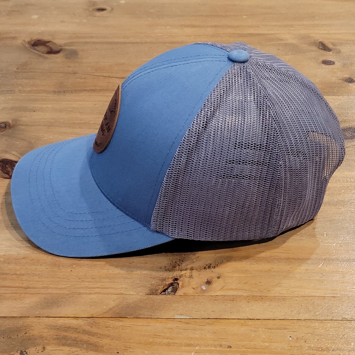 AFTCO Hat Snapback Blue American Fishing Leather Patch Trucker Fish Tackle Co