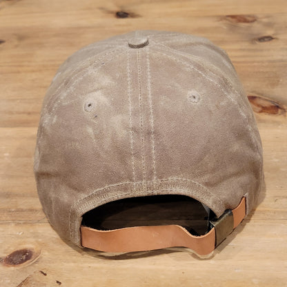Vintage Alaska AK Waxed Cotton Hat Leather Strap Patch Made USA Brown
