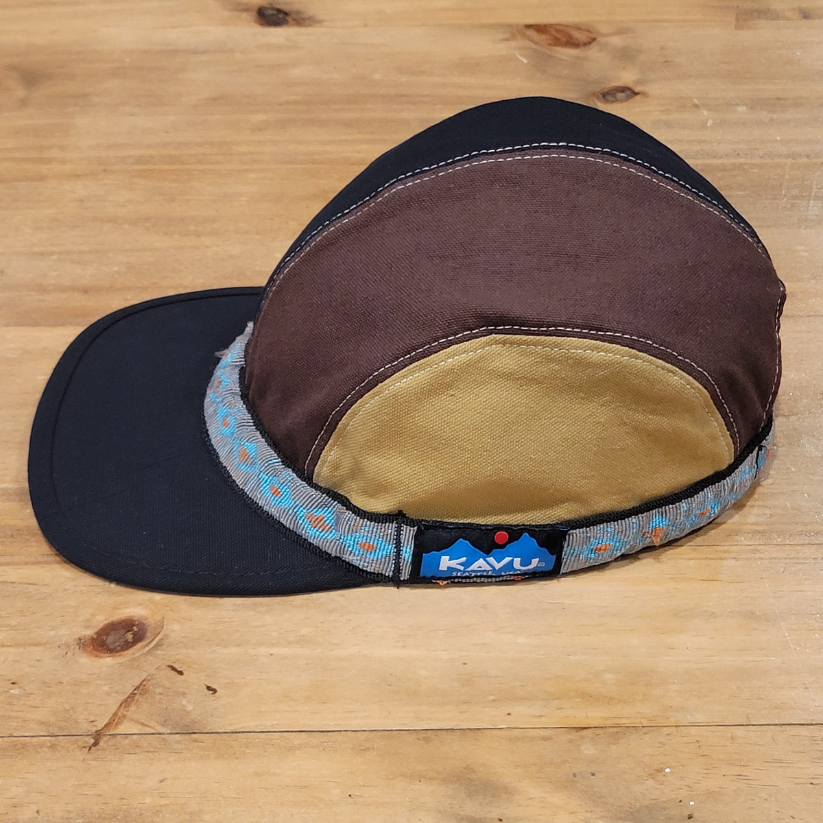Kavu Hat Cap Strap Back Brown Black Canvas One Size Made USA Hiking Outdoor