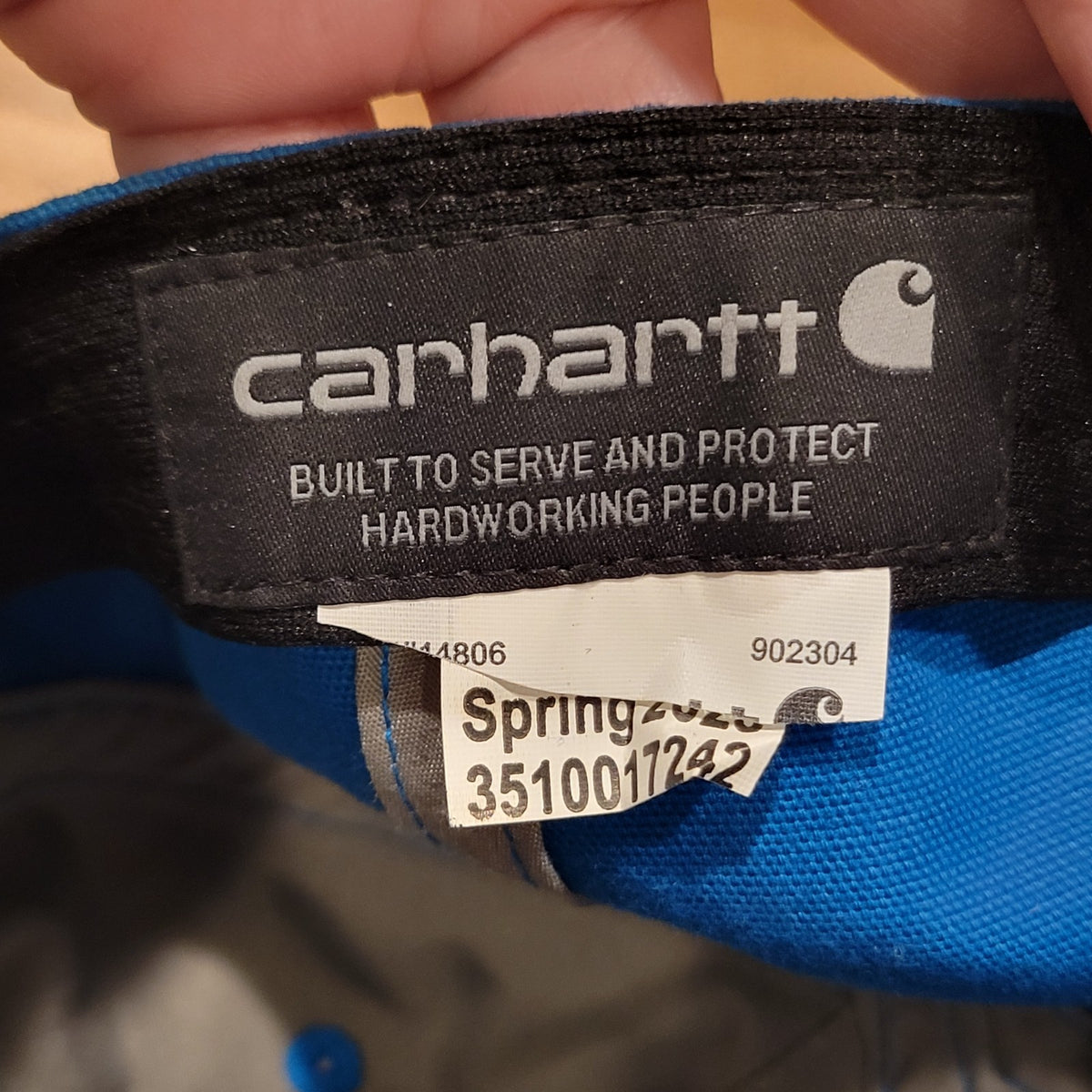 Carhartt Hat Cap Strap Back Blue One Size Leather Patch Adjustable