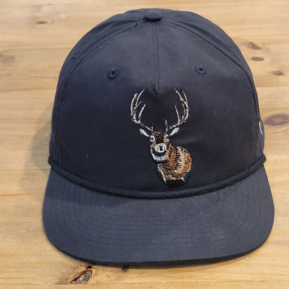 Duck Camp Deer Buck Embroidered Hat Snapback Black Hunt Hunting Rope One Size