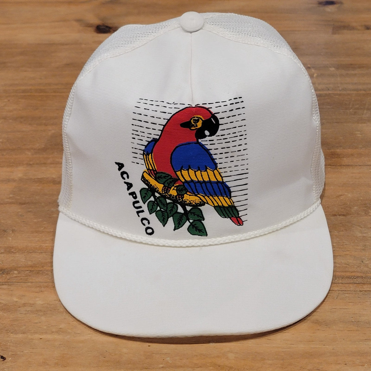 Vintage Acapulco Hat Snapback Trucker Rope Bird Macaw Jungle Forrest
