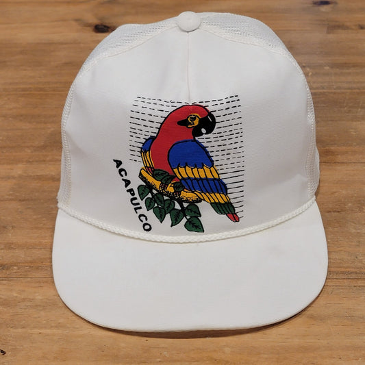 Vintage Acapulco Hat Snapback Trucker Rope Bird Macaw Jungle Forrest