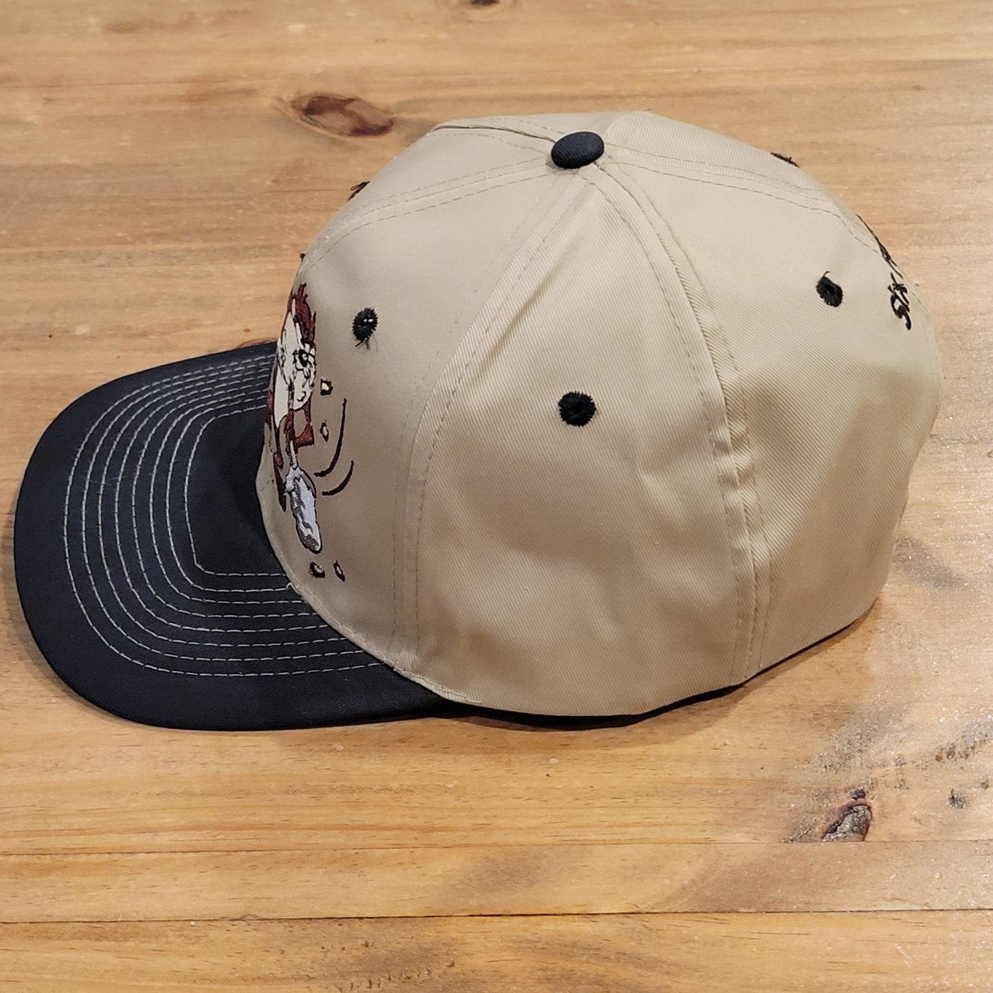 Vintage Taz Tasmanian Devil Six Flags Hat Brown Yield Sign One Size 90s 1997