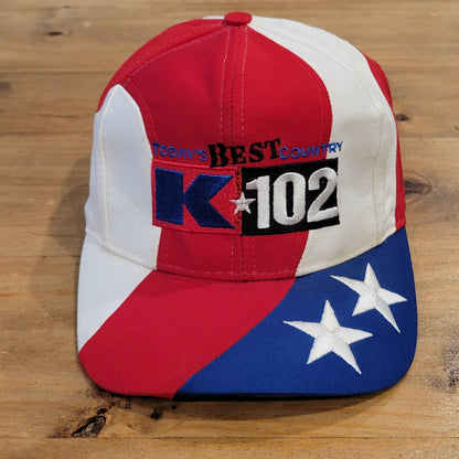 Vintage Country Music Station Hat Red White Blue Flag RWB K 102 Minnesota USA