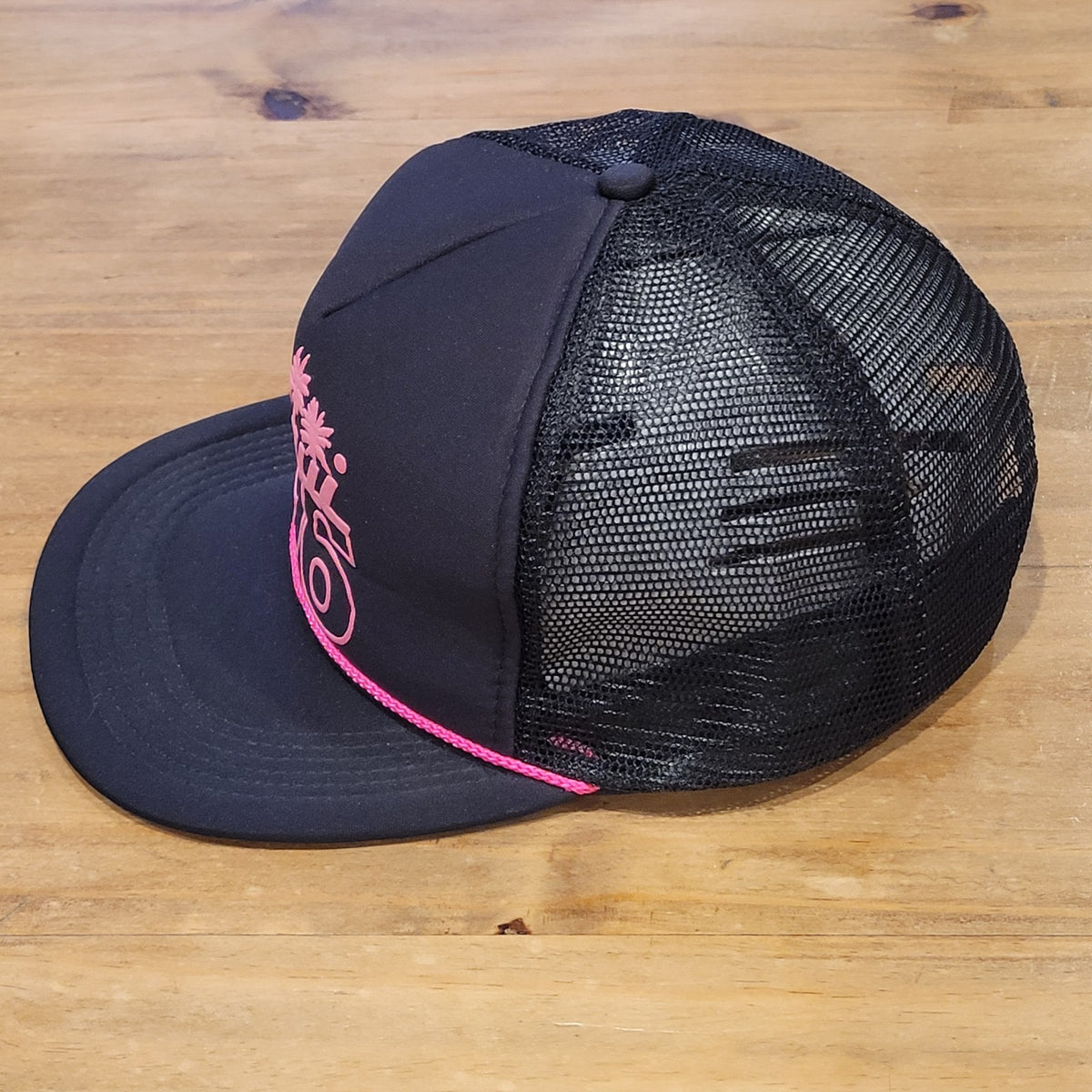 Vintage Maui Hawaii 1996 96 Trucker Hat Black Pink Neon Rope Beach