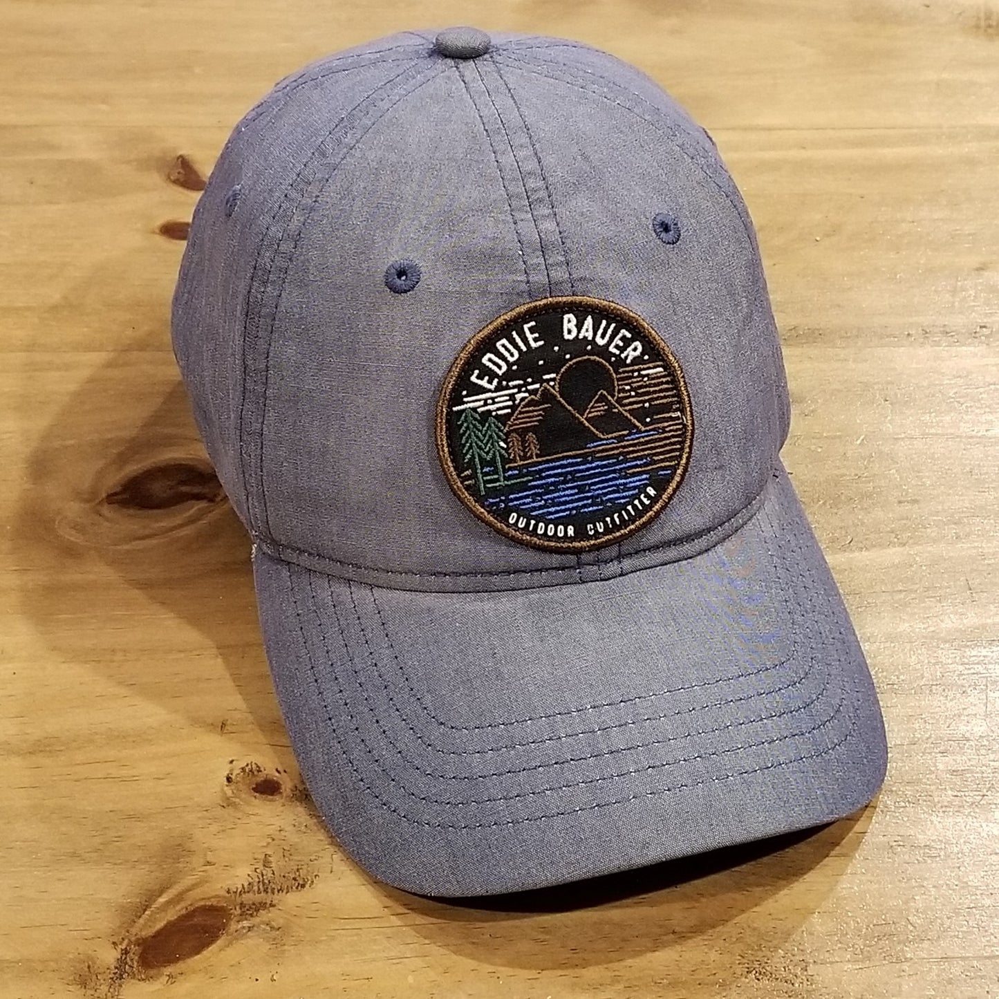 Eddie Bauer Hat Round Circle Patch Mountain Lake Outdoor Logo Hiking Camping