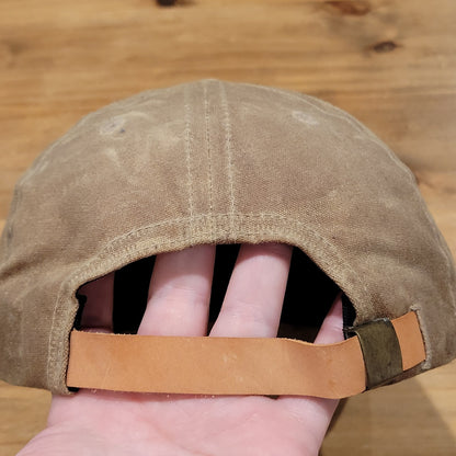 Vintage Alaska AK Waxed Cotton Hat Leather Strap Patch Made USA Brown