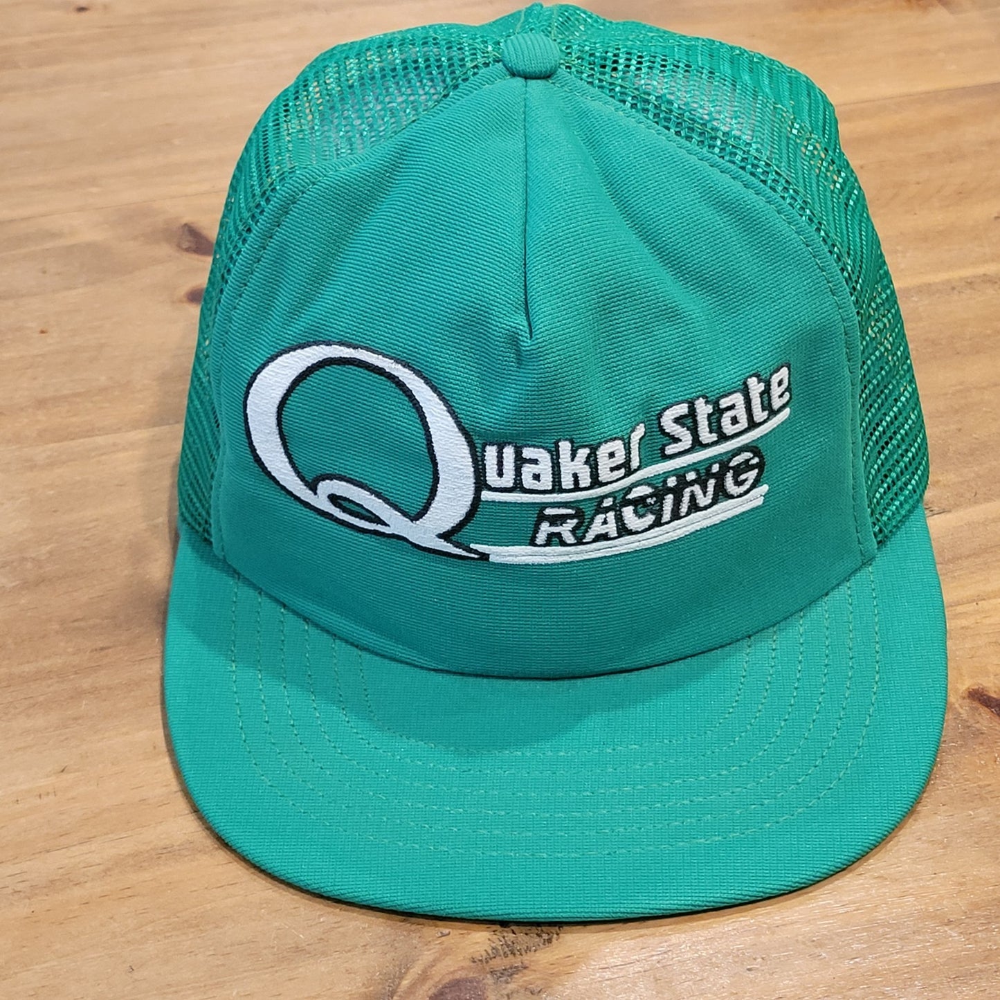 Vintage Quaker State Racing Hat Snapback Trucker Green Made USA Race Car Oil