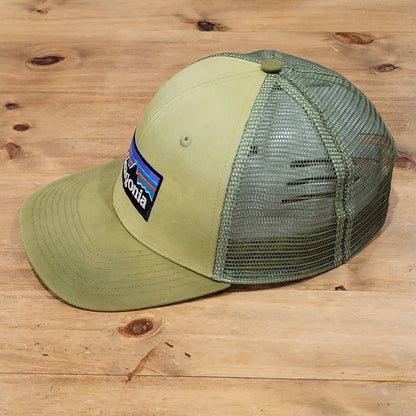 Patagonia Hat Snapback Green Trucker Mesh Back Outdoor Mountain Spell Out Faded