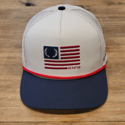 Southern String Hat Snapback Deer Antlers USA Flag Hunting Rope One Size Trucker