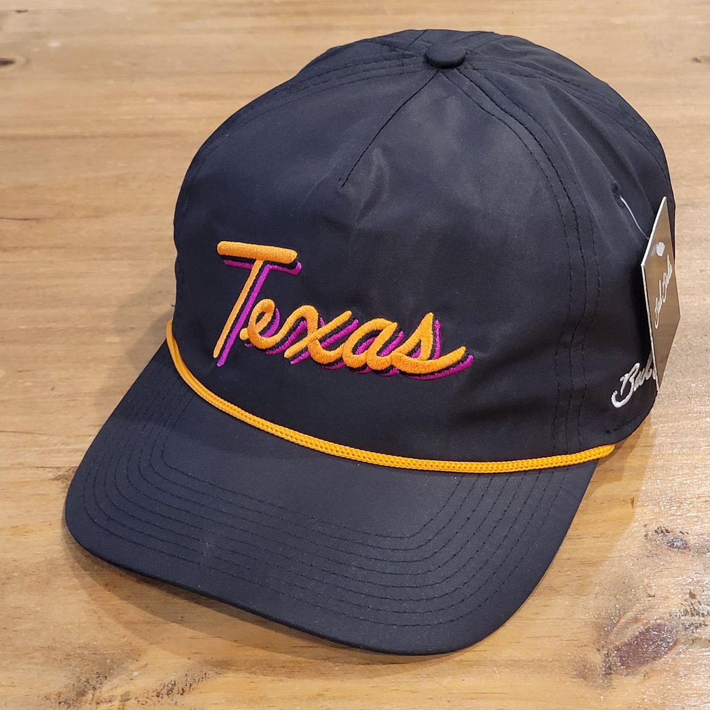 Bad Birdie Texas Hat Snapback Black Rope Script State Spell Out One Size Golf