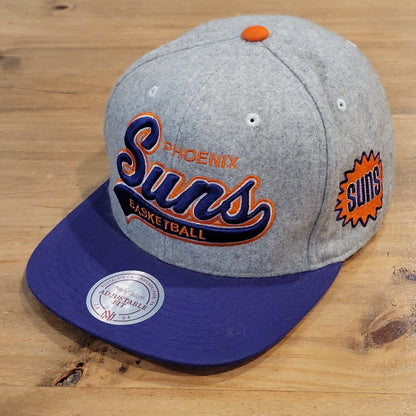 Phoenix Suns Hat Strap Back Mitchell & Ness Tailsweep Script Wool NBA Gray HWC