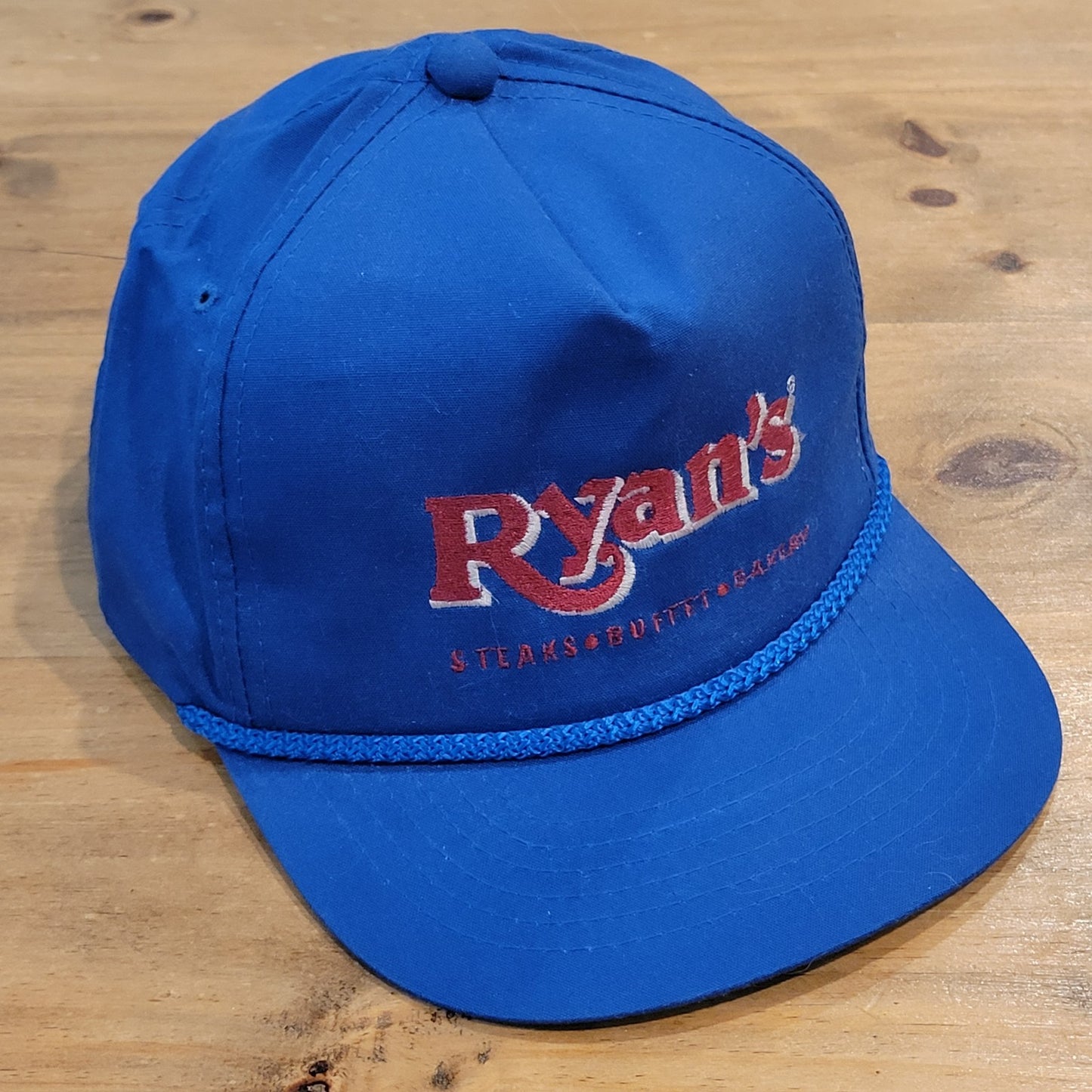 Vintage Ryan's Steak Buffet Hat Blue Rope 80s 90s Youngan Restaurant One Size