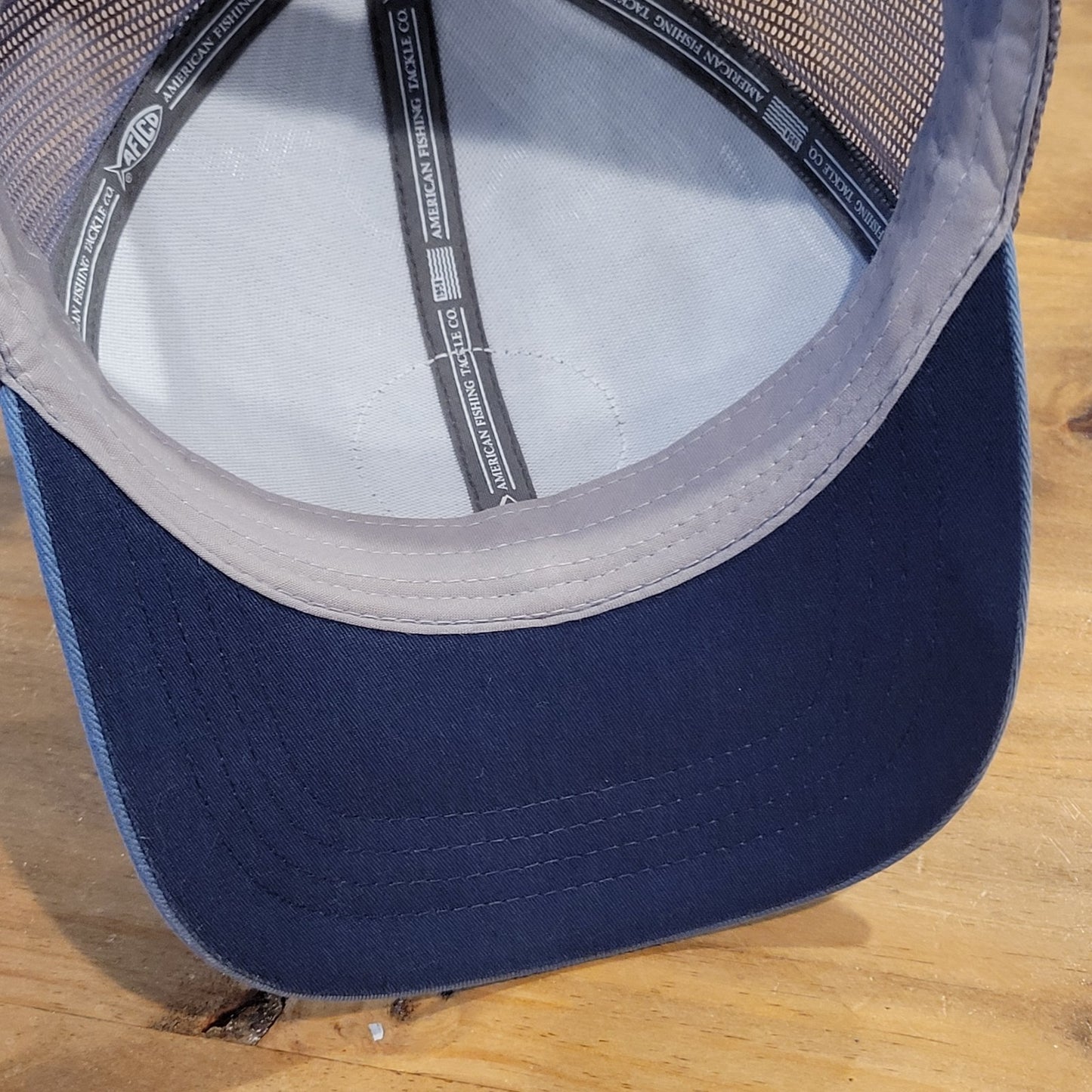 AFTCO Hat Snapback Blue American Fishing Leather Patch Trucker Fish Tackle Co