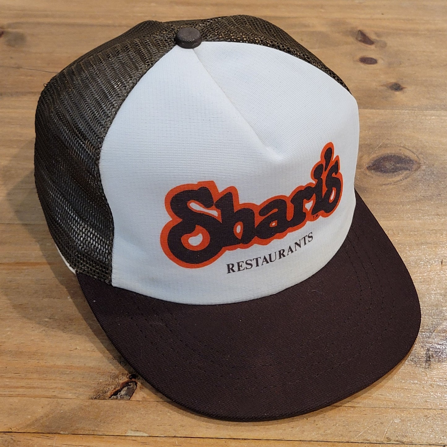 Vintage Shari's Restaurants Hat Snapback 70s 80s Family Food Pies Brown White