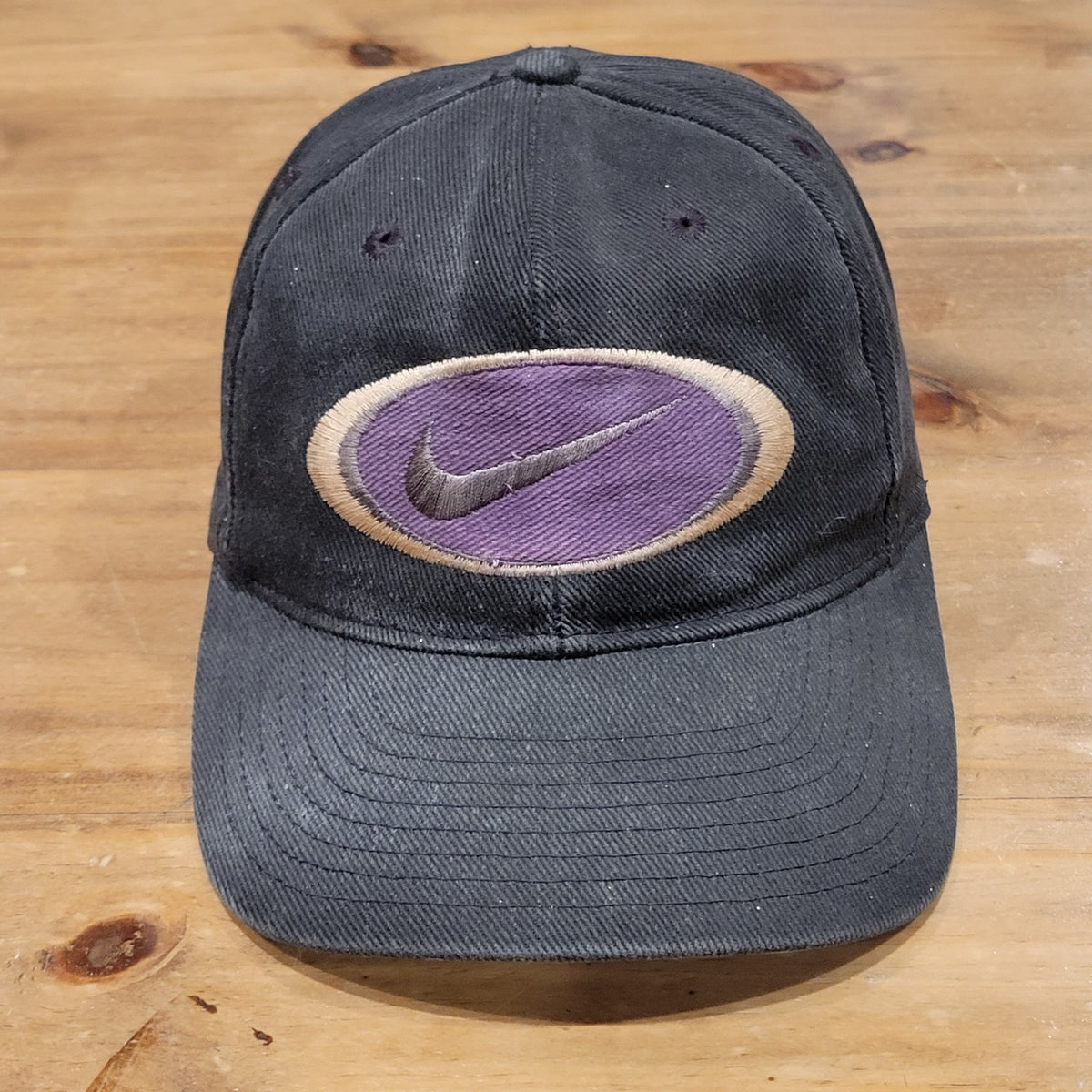 Vintage Nike Hat Cap Strap Back Black Purple Embroidered Swoosh Logo Faded