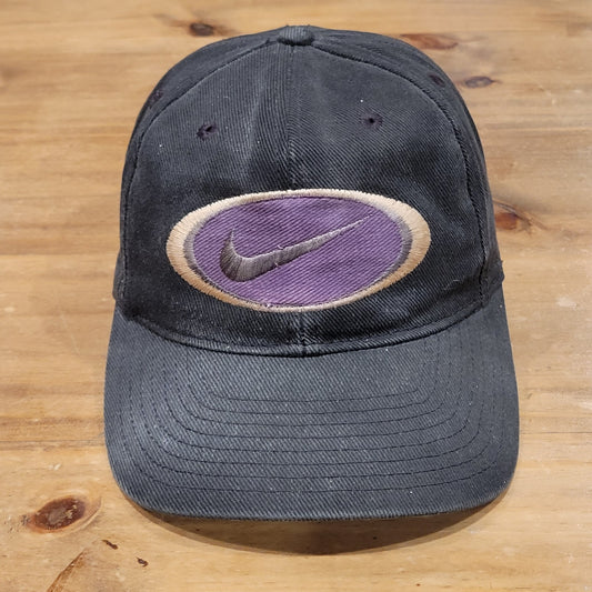 Vintage Nike Hat Cap Strap Back Black Purple Embroidered Swoosh Logo Faded
