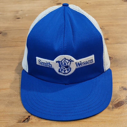 Vintage Smith & Wesson Hat Snapback Trucker 70s 80s One Size Blue Adjustable