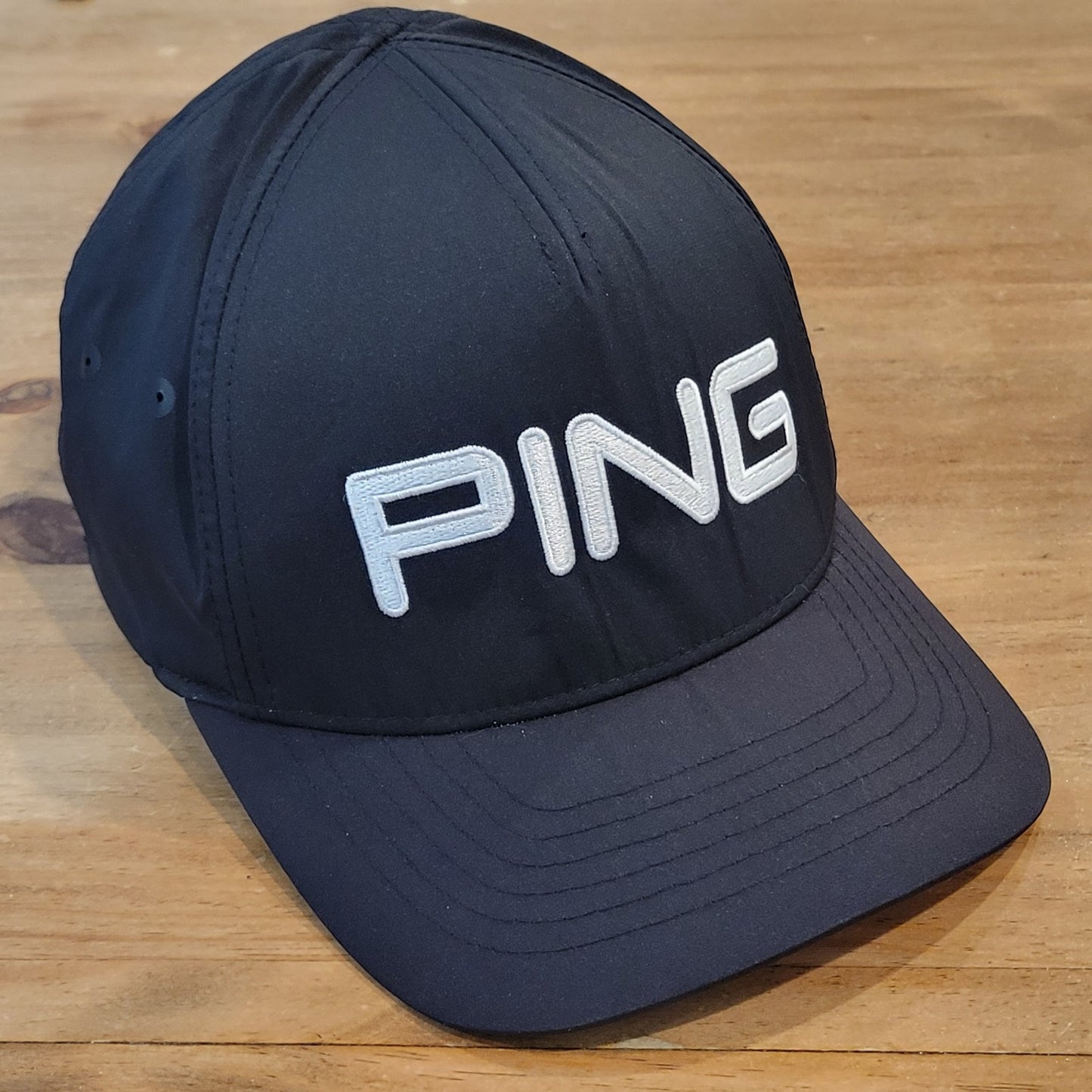 Ping Golf Hat Cap Size L/XL Flex Stretch Fitted Black White Spell Out Golfer