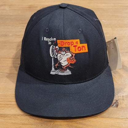 Vintage Taz Hat Snapback Black Drop a Ton Weight Funny Tasmanian Devil 1996 NOS