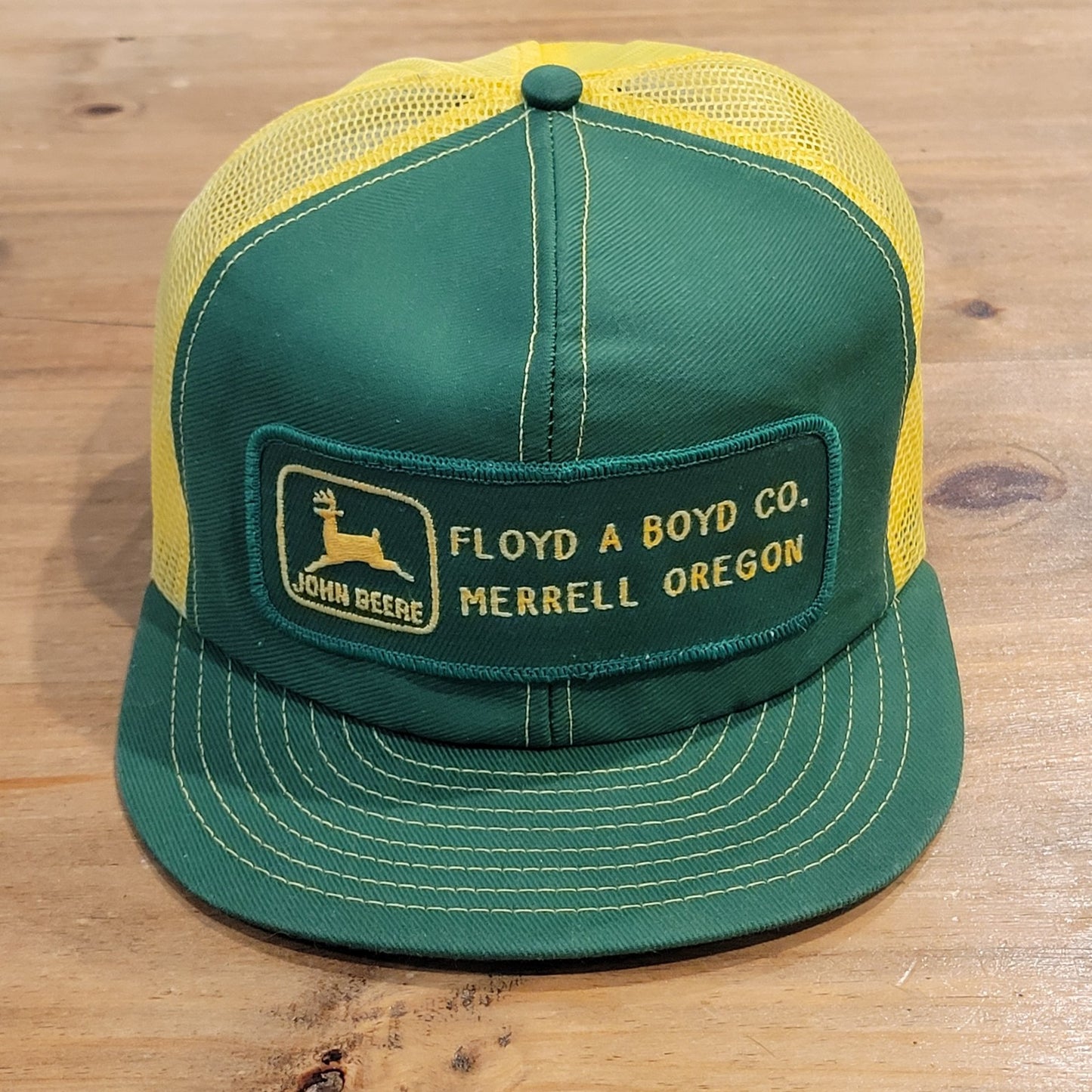 Vintage John Deere Trucker Hat Patch Merrell Oregon Louisville 70s 80s Tractor