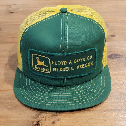 Vintage John Deere Trucker Hat Patch Merrell Oregon Louisville 70s 80s Tractor