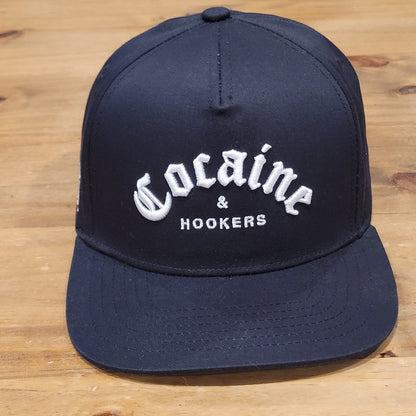 Golf Gods Cocaine & Hookers Hat Snapback Black White Spell Out Golfer One Size