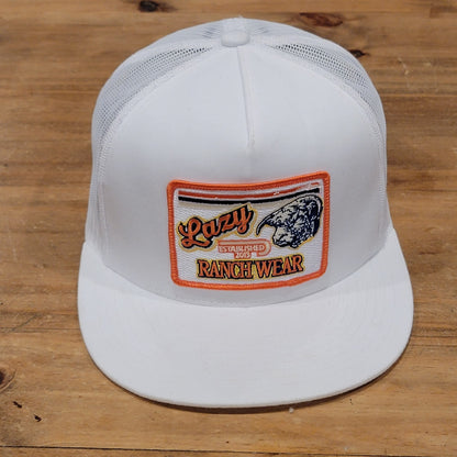 Lazy J Ranch Wear Snapback Trucker Hat White Big Patch Western Cowboy Farm
