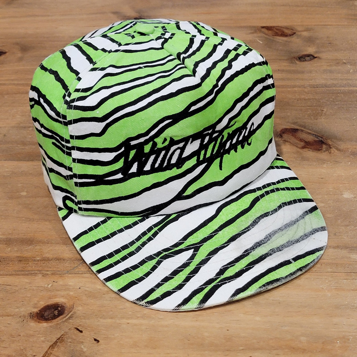 Vintage Wild Thyme Hat Snapback Green White Zebra Tiger Stripe 80s 90s Made USA