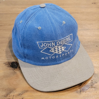 Vintage John Deere Motorsports Hat Snapback Blue Denim NASCAR Chad Little