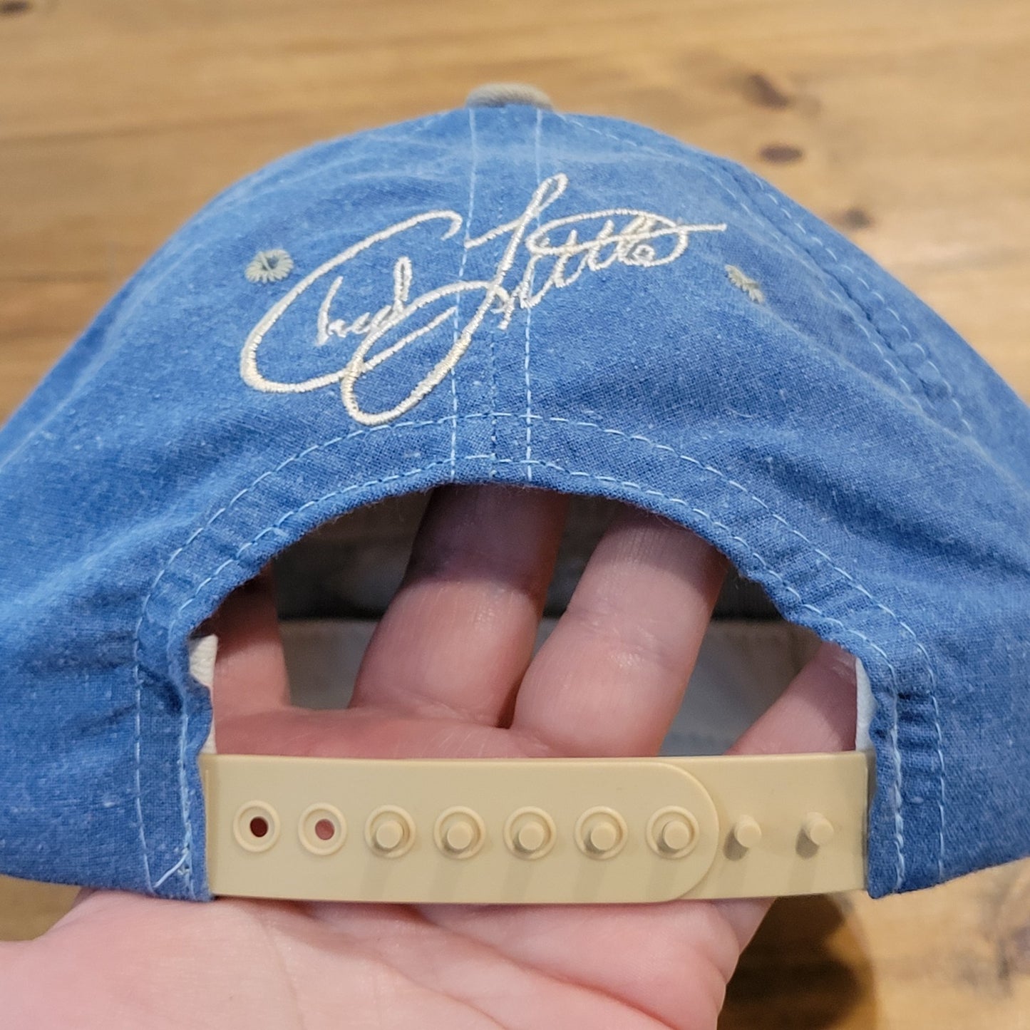 Vintage John Deere Motorsports Hat Snapback Blue Denim NASCAR Chad Little