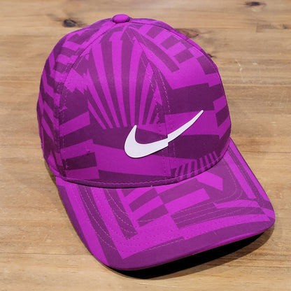 Nike Hat Size M/L Golf Tennis Classic99 Purple Geometric Striped Swoosh Flex Fit