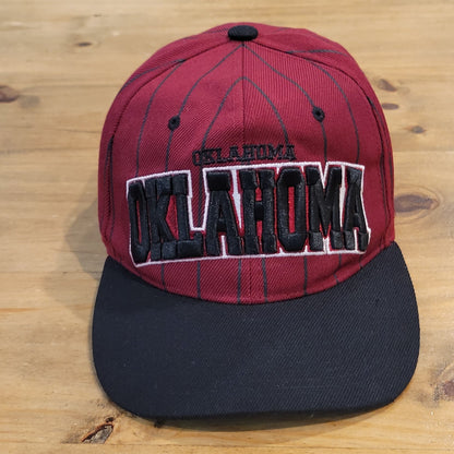 Vintage Oklahoma Sooners OU Red Black Pin Stripe 90s Y2K Snapback Hat Cap