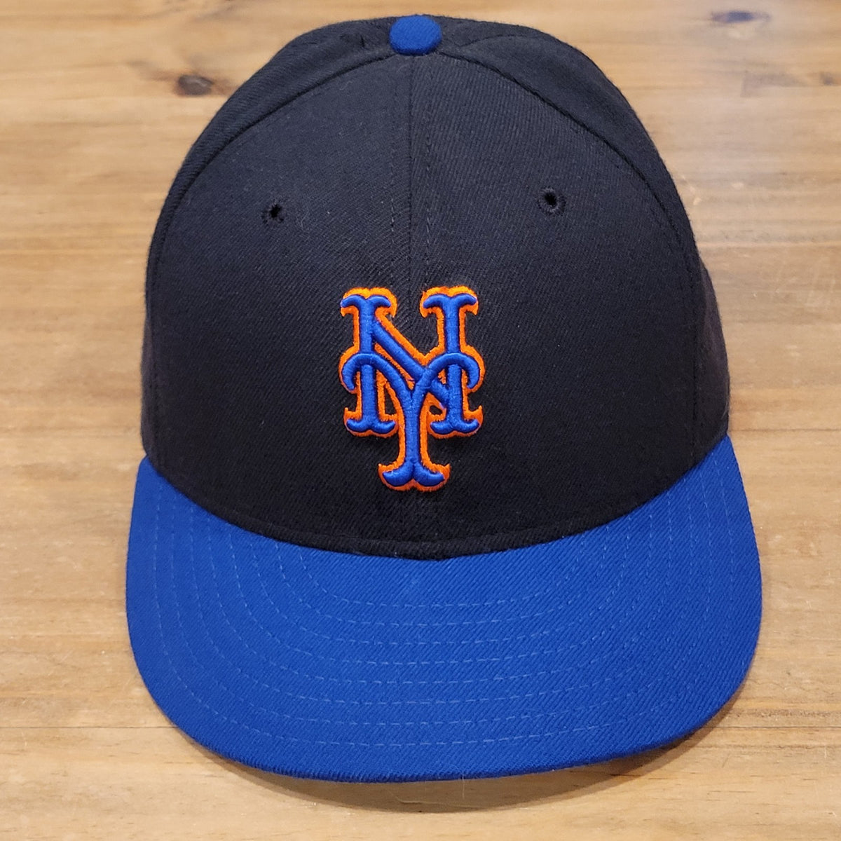 Vintage New York Mets Hat New Era Sz 7 1/2 5950 Authentic Black Wool USA Fitted