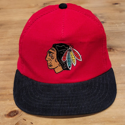 Chicago Blackhawks Corduroy Hat Snapback Red 80s 90s NHL Hockey